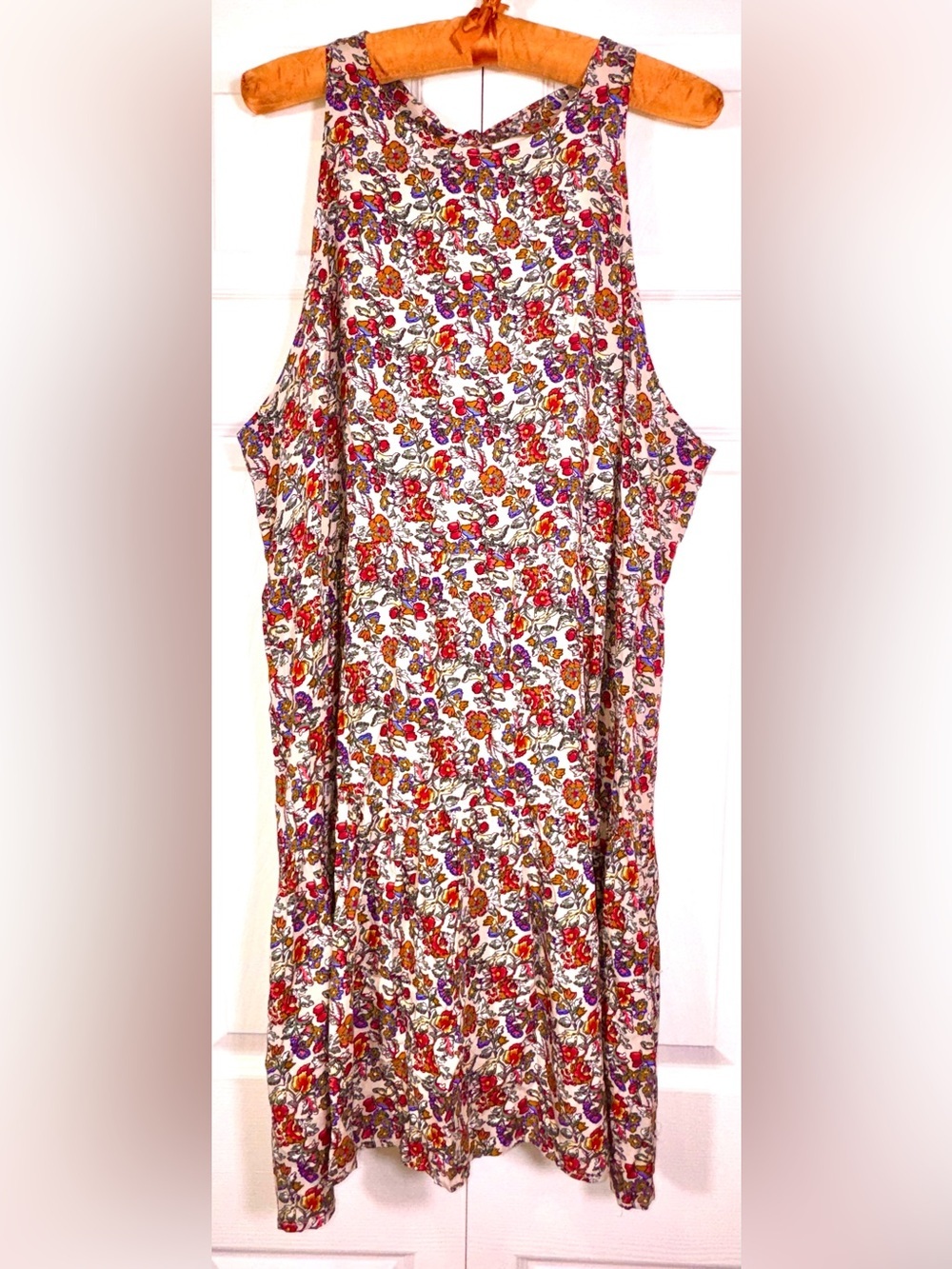 Natural Life Floral Swing Dress Size XL Boho Sleeveless Tie Back EUC